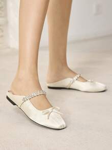 MOTF MARY JANE FLATS WITH SQUARE TOE AND RHINESTONE DETAIL FOR CHRISTMAS SPRING SHOES - Light Apricot - View 2