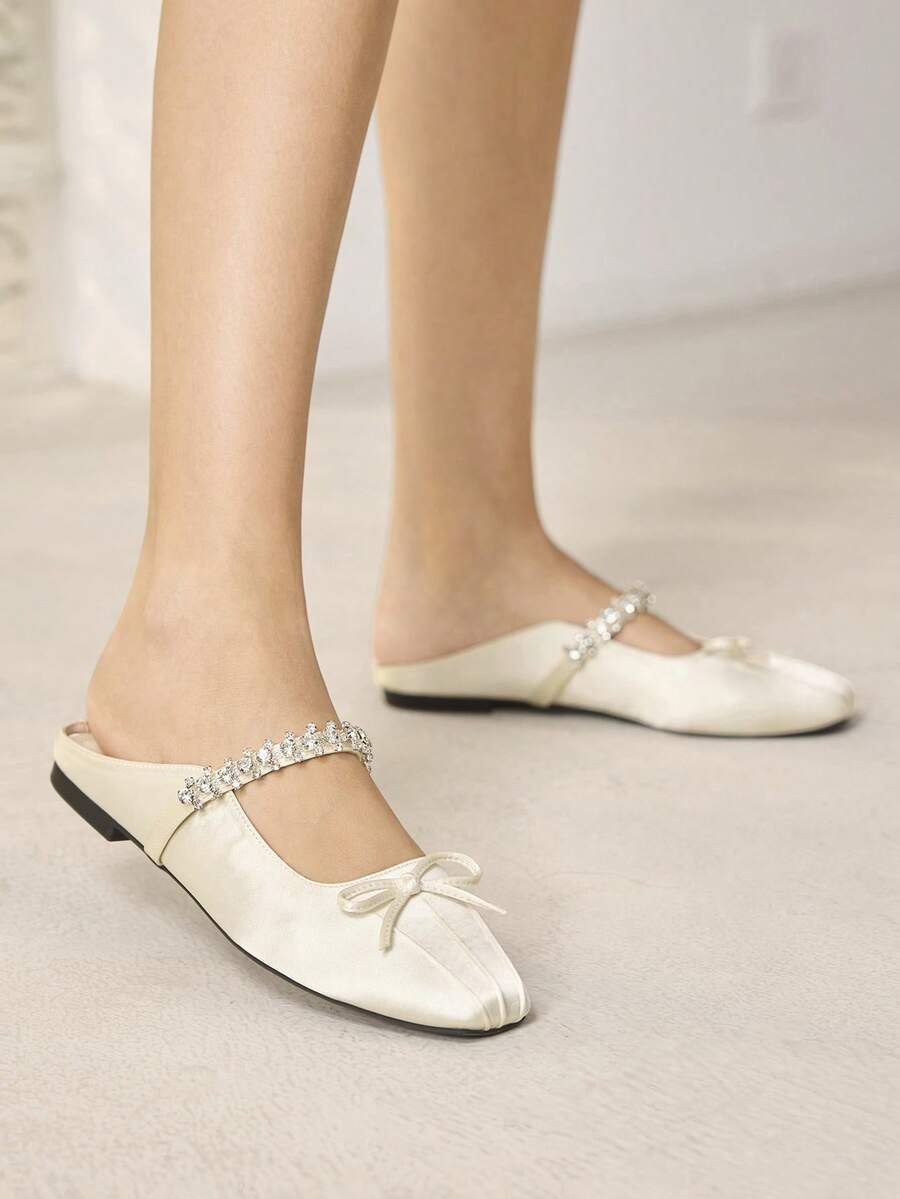MOTF MARY JANE FLATS WITH SQUARE TOE AND RHINESTONE DETAIL FOR CHRISTMAS SPRING SHOES - Light Apricot - View 2