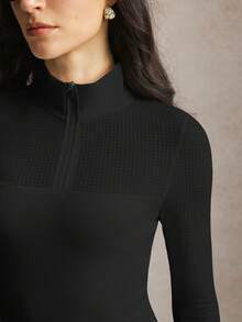 Activina Women's Solid Color 1/4 Zip Breathable Slim Fit Minimalist Equestrian Top - Black - View 9