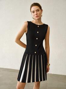 MOTF PREMIUM VESTIDO DE PUNTO SIN MANGAS CON DECORACIÓN DE BOTONES PARA MUJER - Negro - Ver 4
