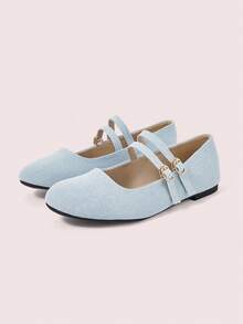 CUCCOO DOLLMOD Ladies Vintage Round Toe Light Blue, Double Stripe Mary Jane - Light blue - View 2