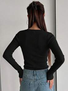 DAZY Fall/Winter Business Casual Style Solid Color Slim Fit Sweater,Long Sleeve Tops - Black - View 5