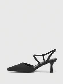 CUCCOO BIZCHIC Sepatu Wanita Slingback Premium Hitam dengan Gesper, Ujung Lancip, dan Hak Tipis 6CM, Tidak Membosankan, Serbaguna untuk Pesta dan Perjalanan Sehari-hari - Hitam - View 4