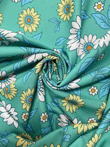 EMERY ROSE Plus Size Summer Vacation Floral Print Waist-Defining V-Neck Dress Beach Green Casual - Green - View 5