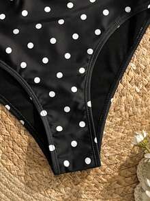 Swim Lushoire Ensemble de bikini à la mode et sexy pour femmes avec imprimé à pois, style influenceur vacances, printemps/été - Noir - Voir 10