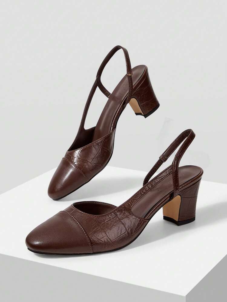 WOMEN SHOES NEW EUROPEAN AND AMERICAN STYLE SIDE AIR SPLICING SQUARE TOE MEDIUM THICK HEEL SHOES, DARK BROWN VERSATILE COMFORTABLE CASUAL ELEGANT FASHION SLIP-ON CLASSIC HIGH HEELS