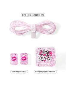 Mean Girls | SHEIN 數據線保護套，適用於 iPhone 充電器，4 件組手機線材保護套，充電器保護套（不含數據線） - 粉色 - 查看 5