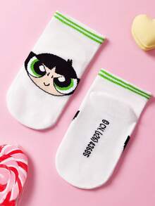 THE POWERPUFF GIRLS X SHEIN 3雙兒童中筒棉襪，簡約百搭白色學生襪，柔軟透氣吸濕，可愛卡通加強趾跟耐磨，男女童日常室內外通用四季款 - 白色 - 查看 4