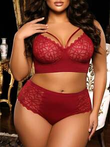 Divavoom Bộ 2 áo ngực ren tương phản cỡ lớn không dây, nâng ngực - Màu Đỏ Sâu - Xem 6