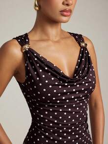 Hauture Women's Basic Casual Office Ruched Shoulder With Gold Decor Cowl Neck Top - Multicolor - View 5