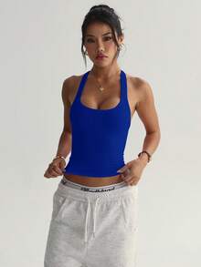 Dewbera Dewbera 女款無縫瑜珈運動內衣，無鋼圈健身上衣，交叉設計運動背心，跑步內衣 - 寶藍色 - 查看 4