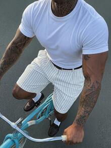 AXEPEAK Men's Striped Casual Versatile Daily Wear Shorts - Black and White - View 2