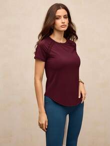 Activina Women's Solid Color Round Neck Raglan Short Sleeve Sports T-Shirt - Burgundy - View 3
