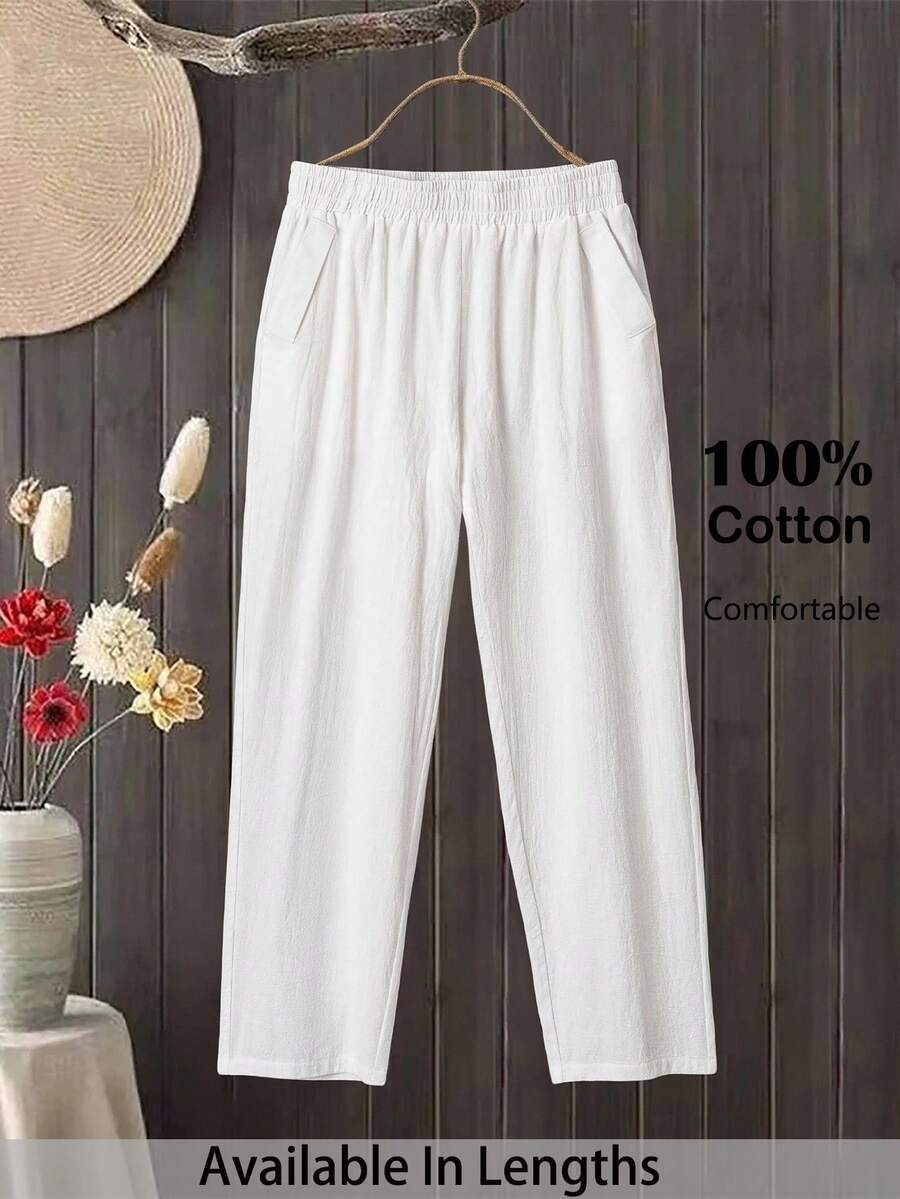 SHEIN PETITE CURVE 大码女式纹理度假口袋休闲裤，百搭