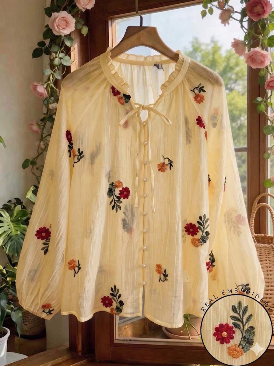 Franclia Women's Shirt For Daily Wear Vacation Pale Yellow Summer Flowy - Light Yellow - View 1