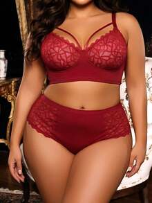Divavoom Bộ 2 áo ngực ren tương phản cỡ lớn không dây, nâng ngực - Màu Đỏ Sâu - Xem 5