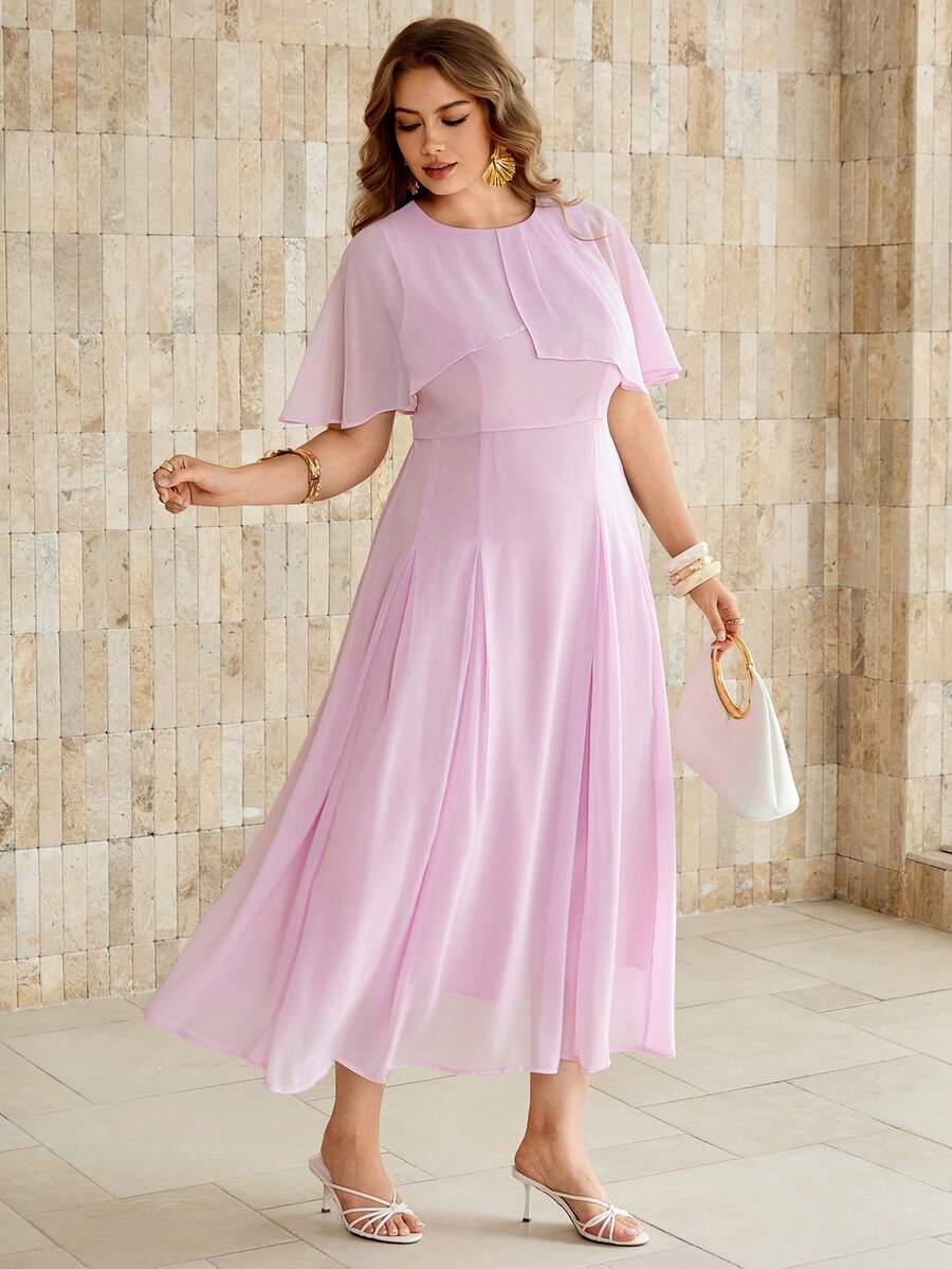 Roveilla Women's Spring/Summer Sheer Chiffon Fabric French Elegant Romantic Dress, Suitable For Wedding, Commute, Vacation, Round Neck, Sleeveless Light Blue - Pink - View 1