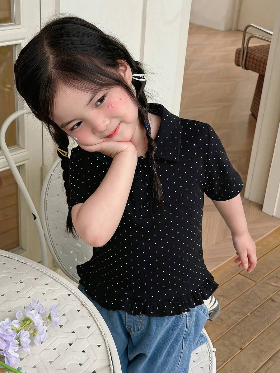 Dazy Kids 少女圓領針織短袖T恤,夏季 - 黑色 - 查看 1