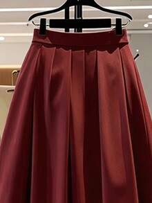 Franclia Women's Pleated Solid Color Flared Skirt - Burgundy - View 5