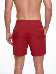 Manfinity KASUA Hombres Pantalones cortos de playa lisos con cintura con cordón para vacaciones - Rojo - Ver 2