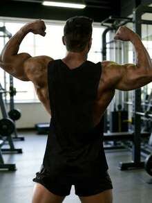 GymBeat Áo tank top thể thao nam cổ tròn in họa tiết tạ tay, tập gym - màu đen - Xem 2