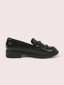 CUCCOO DOLLMOD Women's Tassel Bow Loafer Round Toe Chunky Heel Preppy Office  Black Loafers Commute Daily Shoes - Black - View 8