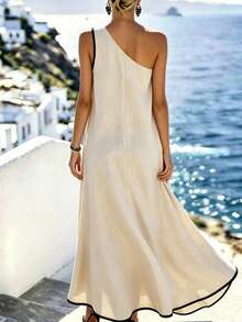 EMERY ROSE Vestido de un solo hombro con bloques de color para mujer de talla grande - Albaricoque - Ver 2