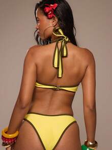 Musera Resort Contrast Ring Detail Bikini Bottoms Only Summer Vacation Holiday Festival Rave Beach Swimming Carnival White Sexy - Yellow - View 4