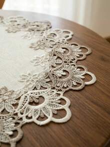 Cirelle 1pc Vintage Lace Round Tablecloth, Elegant Embroidered Hollow Out Table Mat, Polyester Table Cover For Dining Room, Kitchen, Party And Home Decor - Multicolor - View 2