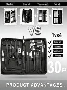7/10/12/30Pcs Manicure Set, Nail Clipper & Ingrown Tool Kit For Men Women, Black Grooming Kit For Toenails Fingernails, Travel Case - Black - View 5