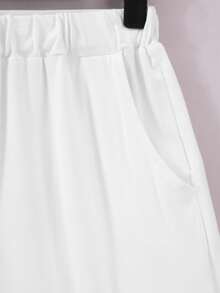 SHEIN Teen Boys Summer Cool Fashionable Casual Outdoor Crew Neck Short Sleeve Striped Print T-Shirt And Simple Sports Jogger Shorts 2pcs Set, New Summer Style, Suitable For Multiple Seasons - White - View 4
