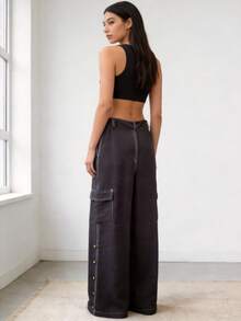 Pantalon ancho de mujer - Negro - Ver 2