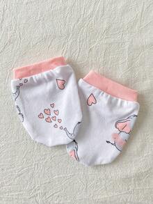 SHEIN Playful Pals 5件組新生兒男嬰女嬰粉色&白色大象愛心印花連身衣 + 彈性腰圍滿版印花長褲 + 帽子手套圍兜休閒舒適純棉柔軟套裝，適合夏季外出或居家穿著 - 淺粉色 - 查看 6