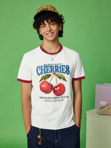 FROVYX Men's Casual Cherry Fruit Print Color Block T-Shirt, Spring - Multicolor - View 4