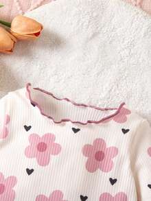 2 Piezas SHEIN Conjunto de Pijama de Recién Nacido con Patrón de Dibujos Animados Lindos, Cuello Redondo con Volantes, Manga Corta, Tejido Cómodo y Ajuste Cómodo (Dos Piezas) - Rosa Pálido - Ver 9