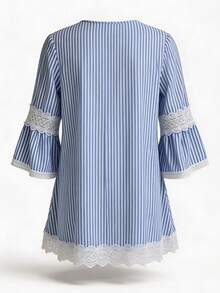 Swim Vcay Women's V-Neck Striped Casual Vacation Beach Cover-Up Dress - Baby Blue - View 7