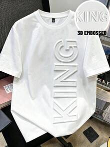 Manfinity Hypemode Camiseta casual de cuello redondo con letras en relieve de unicolor para hombres, vacaciones - Blanco - Ver 6