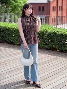 Bijouette Damen Große Größen Sommer Lässig Polka Dot Muster Vorderbindung Ärmellos Top - Braun - Übersicht 4