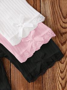 SHEIN Quần legging thoải mái cho bé gái, màu trơn, cạp chun co giãn, gân sọc, viền ren - Nhiều màu - Xem 7