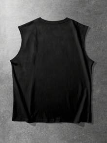 Manfinity EMRG Camiseta de tirantes sin mangas estilo gótico negro para hombres, chaleco de calle con estampado de letras puntiagudas oscuras, camiseta sin mangas casual de verano, nueva camiseta de tirantes sin mangas holgada para hombres de verano, camiseta sin mangas con estampado de letras puntiagudas góticas oscuras + "Darkness", chaleco de estilo callejero americano, adecuado para uso diario, salidas, fiestas, atuendos de festival de música - Negro - Ver 2
