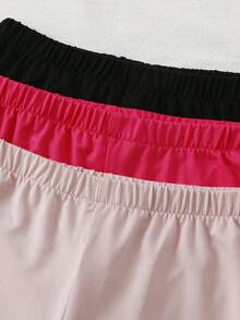 3 PiecesBig Girls Tween Girl Casual Summer Pajama Shorts Featuring Magenta Light Pink And Black Colors With A Delicate Bow Graphic Print On The Leg. These Comfortable Homewear Bottoms Are Crafted From A Soft Knit Fabric Providing A Smooth And Lightweight Feel For Stylish Daily Relaxing Or Cozy Nightwear. - Multicolor - View 3