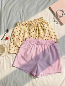 CovetEZ 2件組女款休閒奶油黃舒適短褲套裝，夏季 - 彩色 - 查看 8