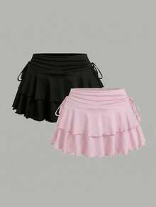 SHEIN EZwear Bộ đồ gồm 2 món màu hồng nhạt và xám đen, kiểu dáng thường ngày, thích hợp cho người có thân hình mũm mĩm, thích hợp cho mùa xuân/hè. - Màu Hồng baby - Xem 7