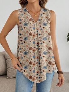 EMERY ROSE Camisa sin mangas con cuello en V talla grande, adecuada para el verano - Multicolor - Ver 7
