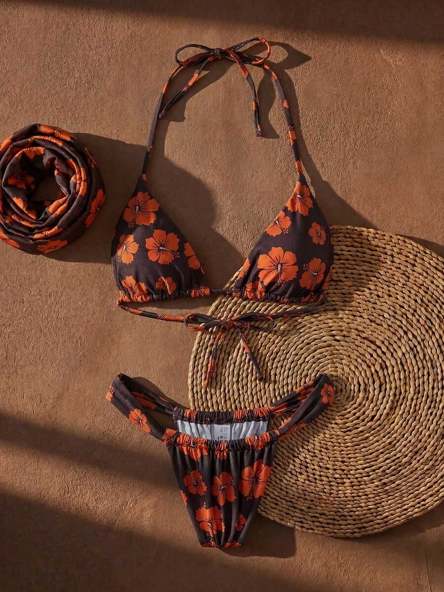 Anewsta 女款花卉印花掛脖露背比基尼套裝 - 彩色 - 查看 1