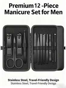 7/10/12/30Pcs Manicure Set, Nail Clipper & Ingrown Tool Kit For Men Women, Black Grooming Kit For Toenails Fingernails, Travel Case - Black - View 9