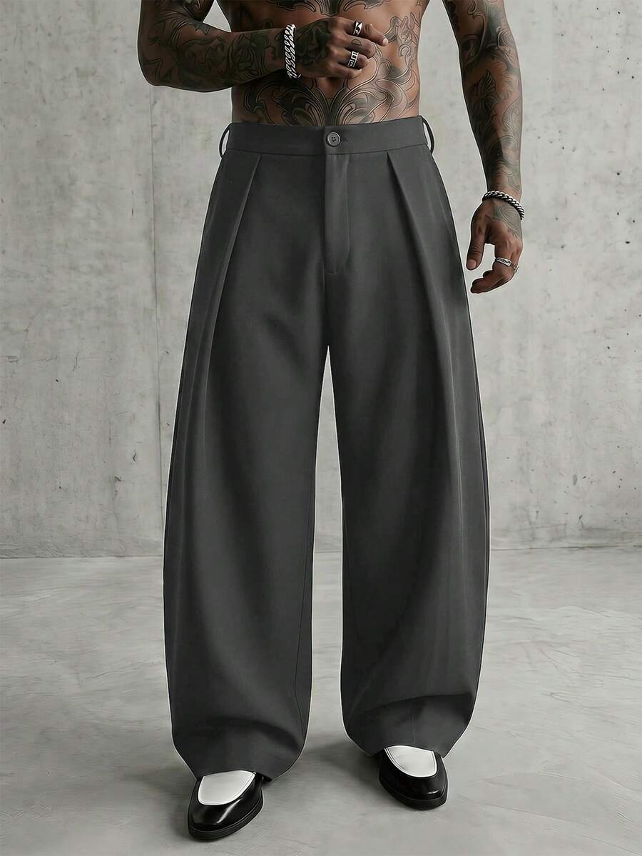 AXEPEAK Men's Wide Leg Loose Long Pants With Pockets - Dark Grey - View 1