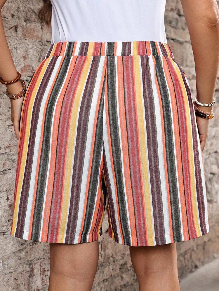 Plus Size Women's Tropical Plant Printed Loose Shorts With Pockets, Great For Vacations And Western Wear Women
