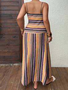 Livesso Damen Große Größen Urlaubskleid, ärmellos, gestreift, figurbetont, sexy Wickelkleid in Midi-Länge, bunt gestreift, Sommerkleid für Urlaub und Party - Verschiedenfarbig - Übersicht 7