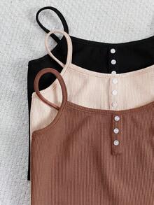 SHEIN 青少年女孩針織素色吊帶上衣與短褲6件組 - 彩色 - 查看 3